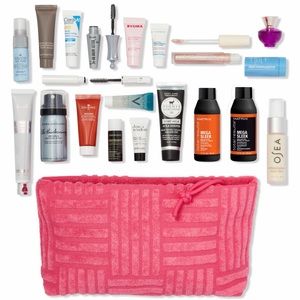NWOT Bundle 20 Piece Pink Beauty Bag Makeup Skincare Parfum $125 value